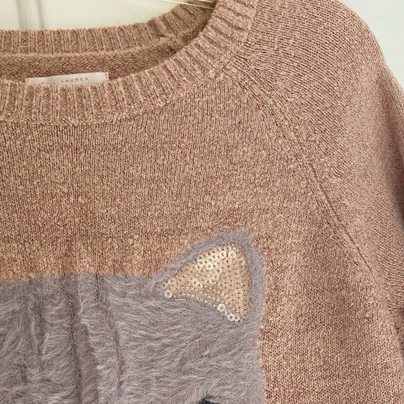 LC Lauren Conrad Beige Sweater with Cat Design - Picture 2 of 12